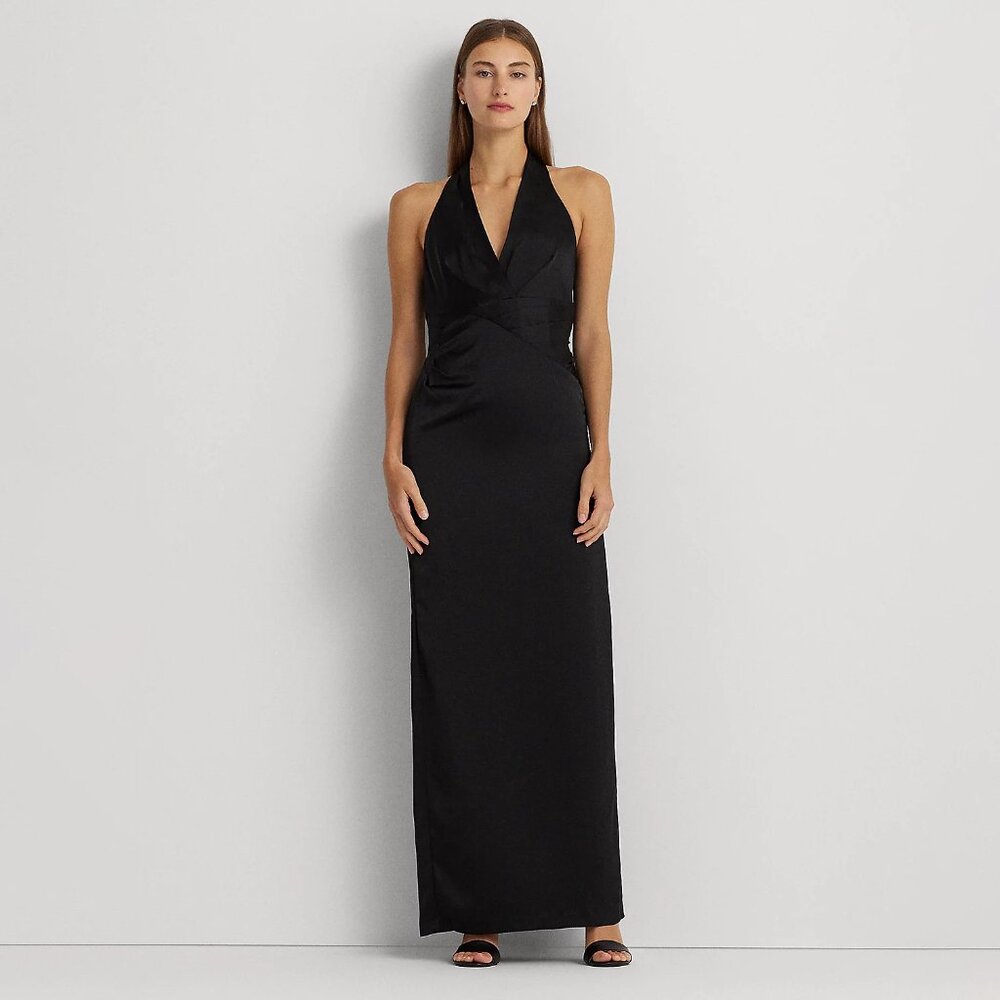 Lauren Ralph Lauren Satin Pleated Gown Black Size 8 NEW NWT